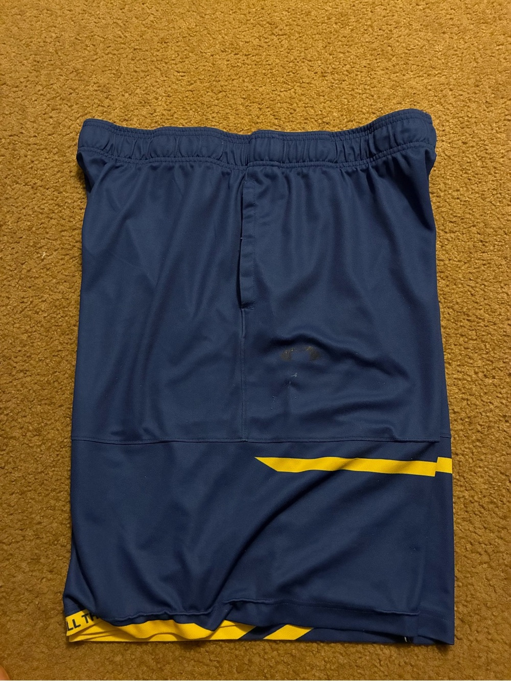 Under Armour Navy Blue Athletic Shorts with Yellow Trim